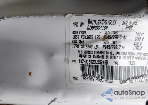 2003 Dodge Ram 1500 Slt/Laramie/St z USA, uszkodzony, nr VIN 1D7HA18D23J599405